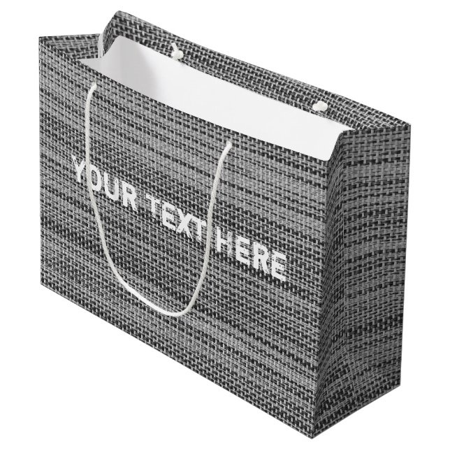 Sac Cadeau en Tissu Gris Faux avec Texte Personnal (Devant Angle)