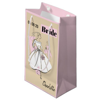 Sac Cadeau Fashion Bride Neutral Nom Date petit rose