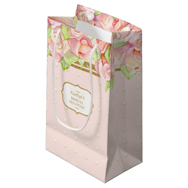 Sac cadeau Fête des mariées Aquarelle Rose Bouquet (Devant Angle)
