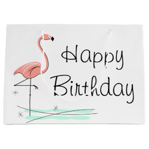 Sac Cadeau Flamant rose Ocean Side Joyeux anniversaire grand