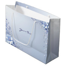 Sac Cadeau Fleurs Ornementales Bleues avec Perles