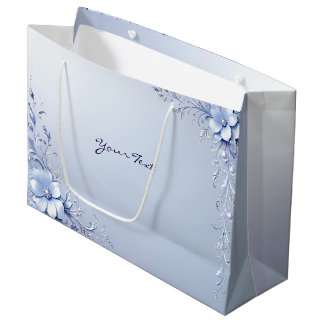 Sac Cadeau Fleurs Ornementales Bleues avec Perles