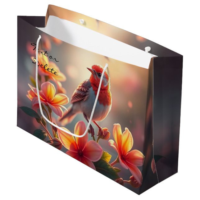 Sac cadeau floral à motif d'oiseau orange (Devant Angle)