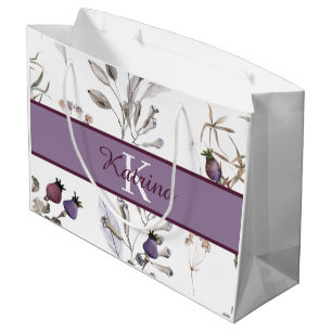 Sac cadeau floral aquarelle monogrammé