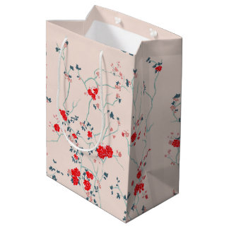 Sac cadeau Floral Chinoiserie rouge et crème