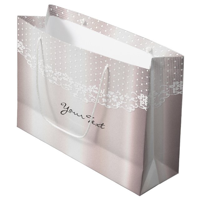 Sac Cadeau Floral en Dentelle Blanche Élégant (Devant Angle)