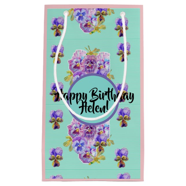 Sac cadeau floral Fleurs aqua turquoise Chic décon (Devant)