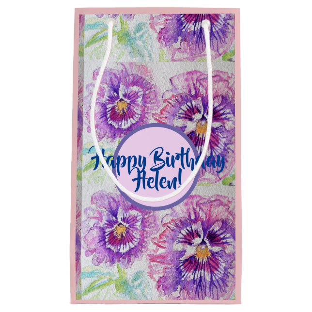 Sac Cadeau Floral Fleurs de Pensée Violette Shabby (Devant)