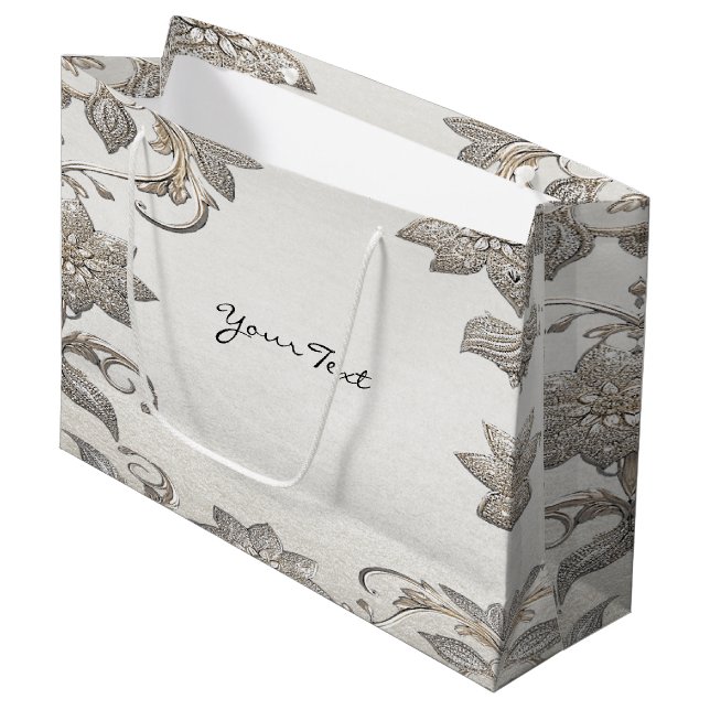 Sac Cadeau Floral Or Argent (Devant Angle)