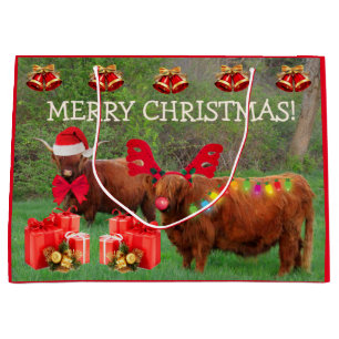 Sac Cadeau Funny Scottish Highland Steer Christmas Grand Cade
