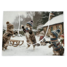 Sac cadeau géant Combat de boules de neige avec de