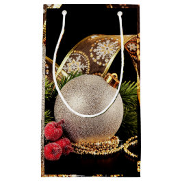 Sac cadeau Glitt Holiday Gold Ribbons Argent Ball