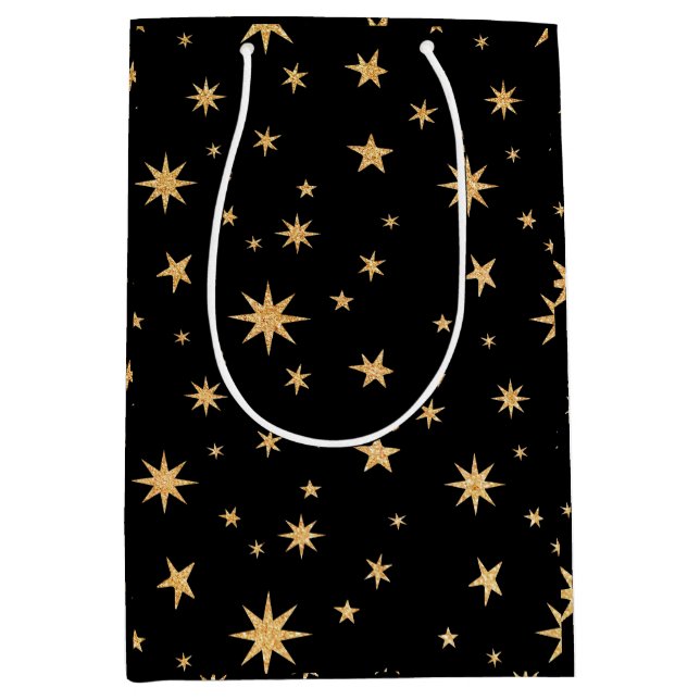 Sac cadeau Gold Stars - Arrière - plan noir (Devant)