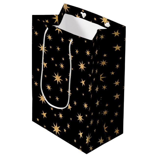Sac cadeau Gold Stars - Arrière - plan noir (Devant Angle)