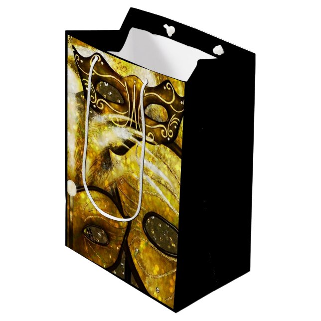 Sac cadeau Golden Mardi Gras Masques (Devant Angle)