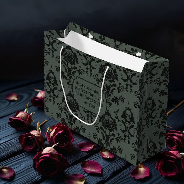 Sac cadeau gothique victorien crâne et Rose Damas (For the hopeless romantics, just add your short message to this damask pattern gift bag)