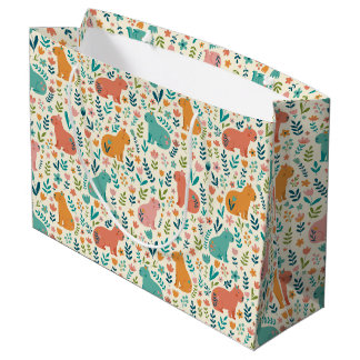 Sac Cadeau Grand Capybara Floral Dessiné à la Main