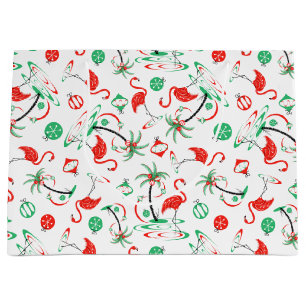 Sac cadeau grand flamant rose de Noël rouge