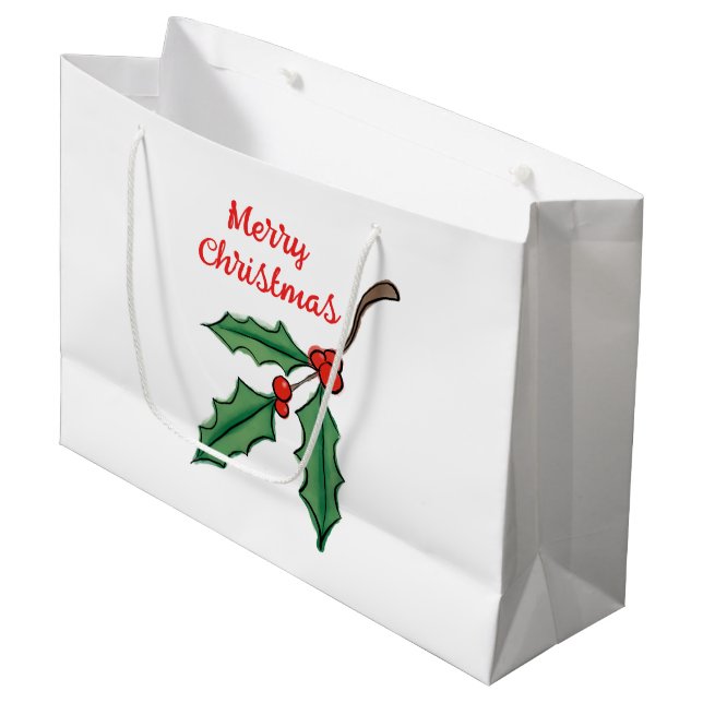 Sac Cadeau Grand Format avec Houx de Noël (Devant Angle)