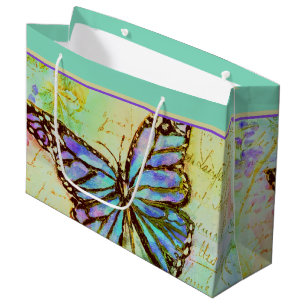 Sac cadeau grand format papillon sarcelle et viole