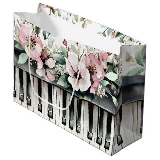 Sac Cadeau Grand Format Touches de Piano et Fleurs