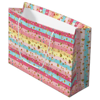 Sac cadeau grande taille Pastel Rainbow & Hearts
