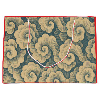 SAC CADEAU JAPONAIS À MOTIF NUAGEUX BLEU ET CRÈME