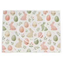 Sac cadeau lapin et œuf de Pâques pastel aquarelle