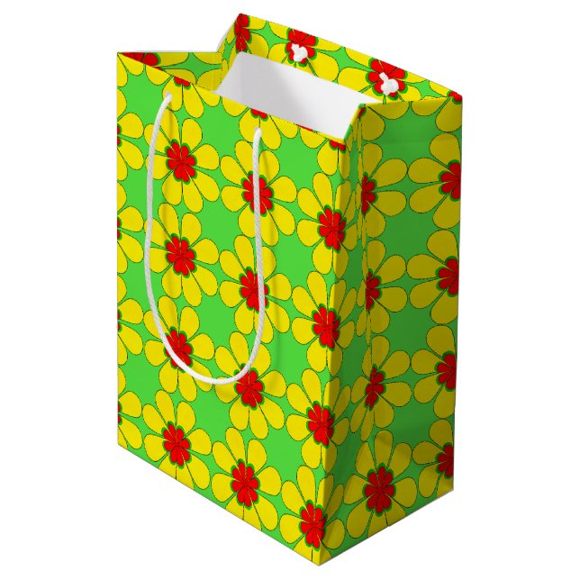 Sac cadeau - Marguerites stylisées sur vert (Dos Angle)
