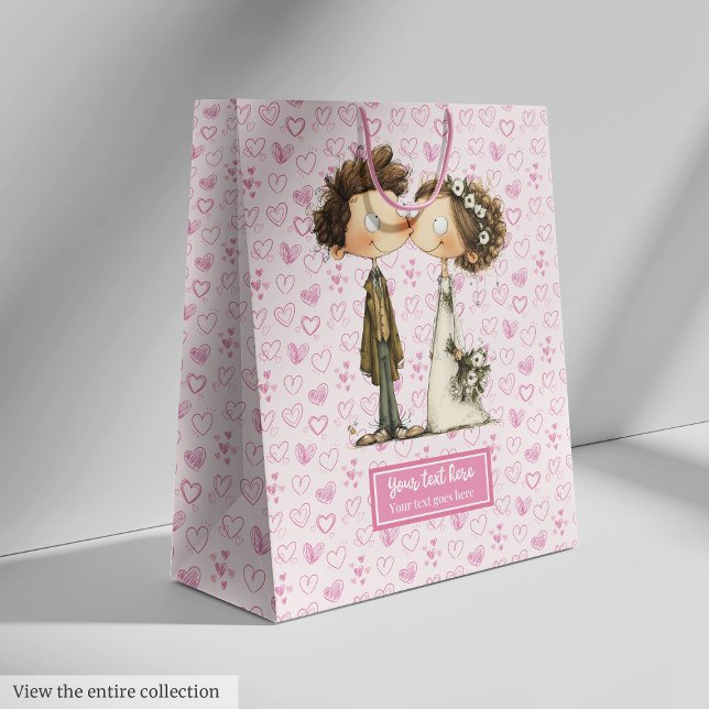 Sac cadeau Mariage de nom personnalisé Conception  (Custom Name Wedding Gift Bag Quirky Design)