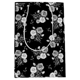 Sac cadeau mariage de roses noir et blanc