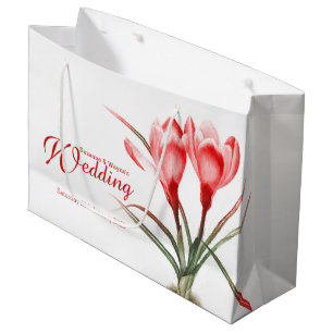 Sac cadeau mariage en crocus rouge aquarelle