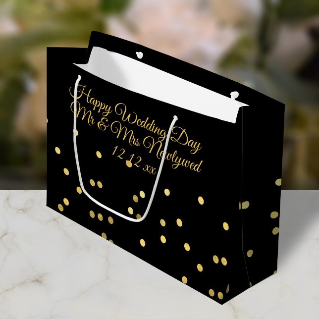 Sac Cadeau Mariage Félicitations Confettis Noir et (Happy Wedding Day to the Newlyweds! Just add the Couple's name and wedding date to this gift bag)