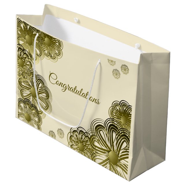Sac cadeau mariage floral or antique (Devant Angle)
