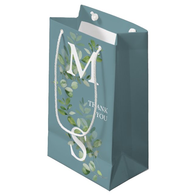 Sac cadeau Mariage Monogram Eucalyptus Sage (Devant Angle)