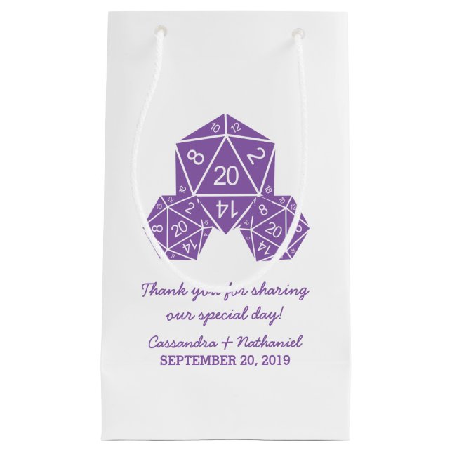 Sac cadeau Mariage pourpre D20 dés (Devant)