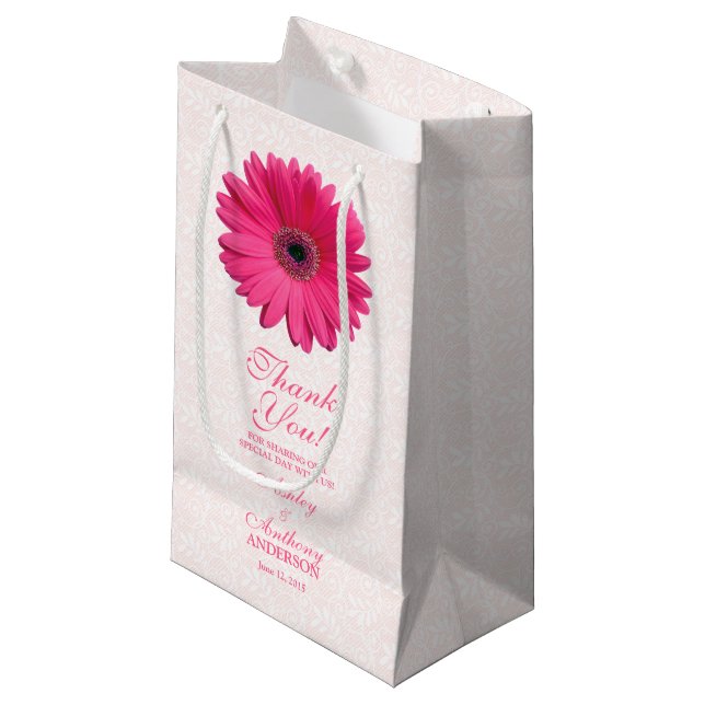 Sac cadeau mariage rose Gerber Daisy dace (Devant Angle)