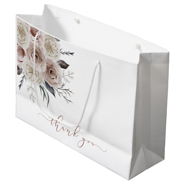 Sac cadeau Merci floral à l'aquarelle (Devant Angle)