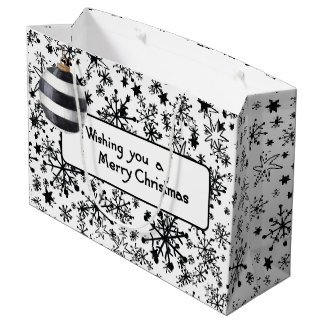 Sac cadeau moderne noir et blanc pour Noël