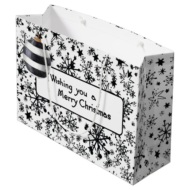 Sac cadeau moderne noir et blanc pour Noël (Dos Angle)