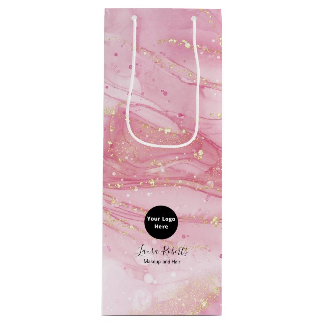 Sac cadeau moderne Pink Gold Aquarelle Vin (Devant)