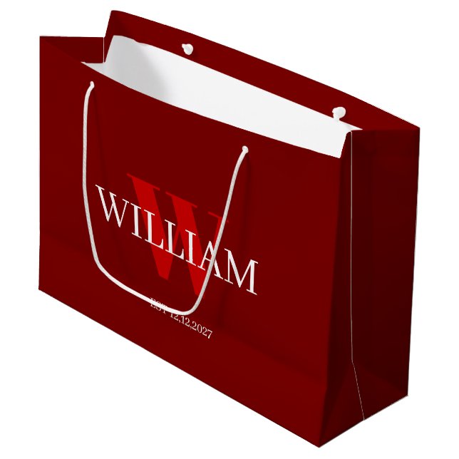 Sac cadeau monogramme moderne rouge et blanc (Devant Angle)