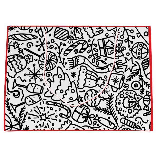 SAC CADEAU MOTIF NOIR ET BLANC POUR NOËL (Devant)