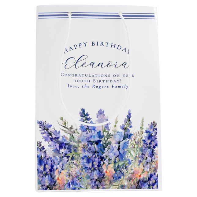 Sac Cadeau Moyen 100e anniversaire Juillet Mois de naissance Fleur  (Devant)