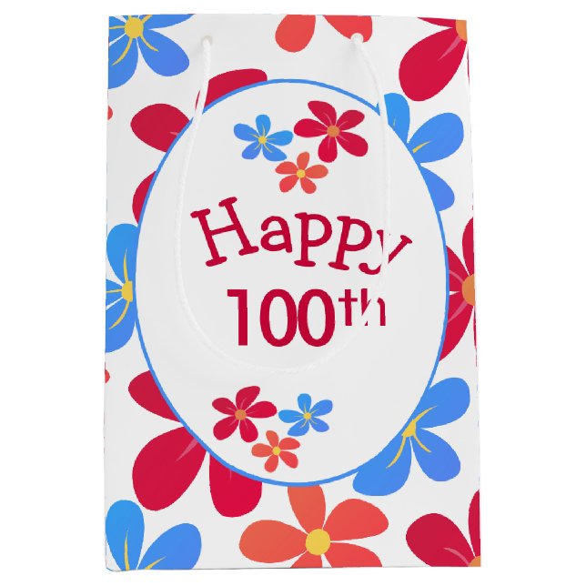 Sac Cadeau Moyen 100e Anniversaire Marguerite Sur Blanc (Devant)
