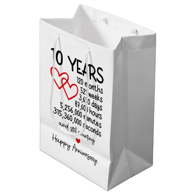 Sac Cadeau Moyen 10e anniversaire de la fête (Devant Angle)