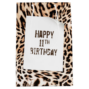 Sac Cadeau Moyen 11e Anniversaire Léopard Fourrure Imprimer Sac-Cad
