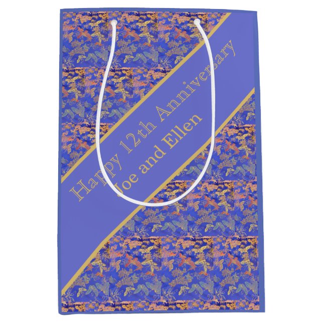 Sac Cadeau Moyen 12e anniversaire du Mariage, Anniversaire de la so (Devant)