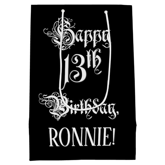Sac Cadeau Moyen 13e anniversaire : Fancy, Elegant Script + Nom per (Dos)