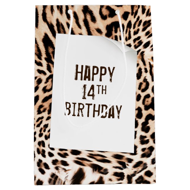 Sac Cadeau Moyen 14e Anniversaire Léopard Fourrure Imprimer Sac-Cad (Devant)